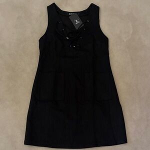NWT Black Lace-Up Sleeveless Faux Suede Dress